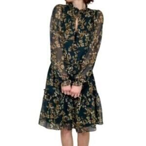 DREW‎ Anthropologie Fern Floral Chiffon Tiered Cottage Boho Dress Womans XS
